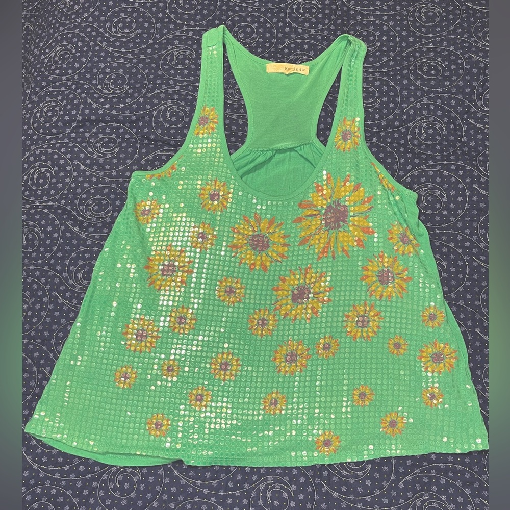 Rewind Teal Swingy Sunflower Tank Top